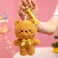Cute brown plush teddy bear keychain with yellow silicone strap and checkered bow tie - Teddy Bear / 16cm (Pendant)