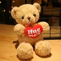 Cute small light brown teddy bear plush toy holding a red heart pillow with Hug Me text - Light Brown Holding Heart Style / 30cm