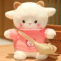 Adorable soft white plush sheep doll wearing a pink knitted sweater and a tiny bag - 23cm / Pink Sweater And Bag