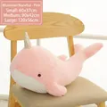 Soft pink narwhal plush toy pillow displayed on a wooden chair for nursery room decor - 60CM / Pink Whale