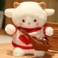 Adorable soft white lamb plush doll wearing a red heart sweater and crossbody bag - 23cm / Red/White Heart Sweater And Bag