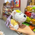 Süßer flauschiger weißer Westie-Hund Plüsch Schlüsselanhänger mit gelbem Streifenshirt - Gelb Weiß Streifen