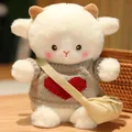 Cute Porko sheep plush toy wearing a grey heart sweater and small messenger bag - Red Heart Grey Sweater + Bag