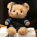 Süßer hellbrauner Plüsch-Abschluss-Teddybär mit schwarzem Talar und blauer Quaste - 23cm / Doktoranzug - Blau