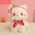 Adorable cream white plush cat toy with red gingham bows, height 23cm SKU variant - Cat / Cream White