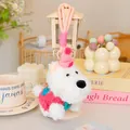 Süßer West Highland White Terrier Plüsch-Anhänger mit rosa Strickmütze und Pulli - Beerenroter Pullover