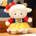 Soft plush sheep doll wearing a Snow White inspired princess dress and red bow headband - Lolita Dress