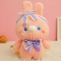 Sakura pink rabbit plush toy decorated with purple checkered bows, 23cm variant - Rabbit / Sakura Pink