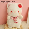Cute 23cm white fluffy cat plush toy featuring strawberry headpiece and lace bow tie - Twins Strawberry / White