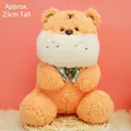 Cute orange and white tiger plush toy with green checkered bow tie, size 23cm height - Hage-Tiger