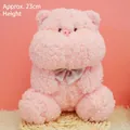 Cute pink fluffy pig plush toy with a checkered bow tie, height approx 23cm, for kids - Hage-Pig