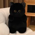 Lindo peluche de gato negro con grandes ojos dorados y un diseño suave y muy esponjoso - Gato Negro Perezoso de Bobowa