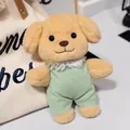 Niedlicher Miniatur-Pudel aus Plüsch mit grünem Overall und Spitzenkragen-Details - Braun / 12cm