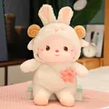 Adorable creamy white rabbit plush toy featuring sheep horns and a pink flower bag - Lamb / 30cm