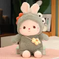 Adorable rabbit transformation plush doll wearing a soft green frog hoodie for children's gifts - Dinosaur / 30cm