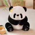 Adorable sitting panda plush toy with pink and yellow flower accessories for kids - Flower Panda / Sitting Height 30cm