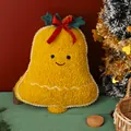 Doux coussin de noël en peluche en forme de cloche jaune avec nœud rouge et visage - Cloche