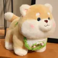 Adorable Shiba Inu plush toy dog with a handmade green frog bib crochet accessory. - Frog Style