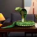 Realistic green cobra plush toy with yellow scales, flared hood, and red forked tongue - Green Cobra