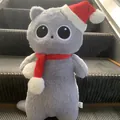 Cute grey plush cat doll wearing a red Santa hat and scarf, soft Christmas gift. - Grey Cat Christmas Edition