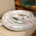 Life-like silver plush snake toy with scale patterns for pranks or decor - White