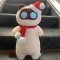 Soft Christmas Siamese cat plush toy with red scarf and Santa hat for holiday gift - Off-White Cat Christmas Edition
