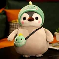Muñeco de peluche pingüino lindo con sudadera de disfraz de dinosaurio verde y bolso pequeño - Gran Pingüino Dinosaurio
