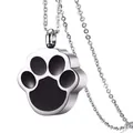 Collar de urna de cremación de acero inoxidable plateado con huella de pata para mascotas - Estilo de Pata de Gato Abrible / Negro Plateado
