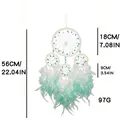 Mint green four-ring dreamcatcher with feather details and specific size measurements - Mint Green Gradient Style (MS2622)
