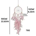 Detailed size dimensions of a pink four-ring gothic dreamcatcher with soft feathers and beads - MS2639B / Pink