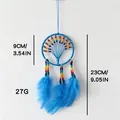 Handmade blue dream catcher with rainbow beads and detailed 23cm size measurements - Blue