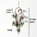 Dimensions détaillées de l'attrape-rêves turquoise à cinq anneaux, longueur 61 cm. - Arbre de Vie Cinq Anneaux (MS2626)