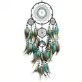Handmade turquoise five-ring Indian dreamcatcher wall hanging with natural feathers - Bullet Pendant (MS2615A)