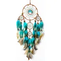Large turquoise five-ring bohemian dreamcatcher wall hanging with feathers and tree of life - Tree of Life 5-Ring (MS2615B)