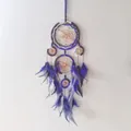 Capteur de rêves bleu à cinq anneaux fait main avec des plumes pour décoration murale - Dégradé Bleu Foncé Gris Noir (9078F)