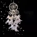 Atrapasueños blanco hecho a mano con luces LED y plumas suaves para decorar dormitorio - Atrapasueños con Colgante de Luna (MS1046CD) / Con Luces LED / Blanco