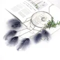 Handmade forest style grey feather dreamcatcher with moon charm and copper LED lights - No Light / 15cm / Gray