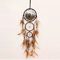Attrape-rêves vintage indien fait main avec scène d'ours et plumes marron - Illustration d'Ours Noir (MS8040D) / Taille 16cm / Ours Beige
