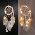 Attrape-rêves fait main avec lumières LED chaudes et plumes roses pour déco murale chambre - MS0085CD Avec Lumière LED / 11cm