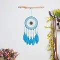 Handmade blue dream catcher featuring an evil eye pattern and feathers for wall decor - MS9298 Style (MS9298) / 15cm / Lake Blue