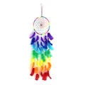 Capteur de rêves arc-en-ciel bohème fait main avec plumes colorées pour décoration - Multicolore (MS0116) / 20cm
