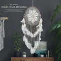 Grand attrape-rêves blanc nordique mural avec motif floral au crochet et plumes blanches - MS0140 (40cm) / Beige