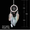 Capteur de rêves rose avec plumes pastel et guirlande LED pour décoration murale - MS0085 Sans Lumière / 11cm