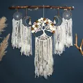 Juego de atrapasueños bohemio tejido a mano con árbol de la vida y luna - Juego de 5 Piezas (Sin Accesorios) / Juego de 5 Piezas Flores Café Claro (Sin Palo de Madera y Luces)