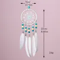 Mini atrapasueños para colgar en coche con plumas blancas y cuentas de turquesa - Atrapasueños Minimalista (MS5004) / 1 Pieza/Paquete