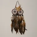 Exquisito atrapasueños de plumas de búho hecho a mano con cuentas de ojo turco para pared - MS5007A / Café