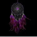 Atrapasueños morado hecho a mano con red blanca, rosa de tela y plumas fluidas - Estilo Rosa Púrpura (MS6097) / Púrpura