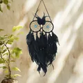 Attrape-rêves hibou noir fait main avec des plumes douces et des yeux bleus décoratifs - Hibou Noir (MS4015B)