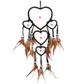 Capteur de rêves fait main à cinq cœurs avec plumes brunes et perles rouges pour déco - MS6812B Noir