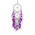 Attrape-rêves de style indien à trois anneaux avec plumes violettes fait à la main - Violet (MS6988) / 20x75cm
